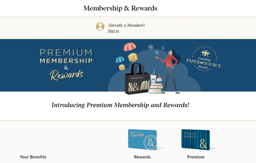 Barnes & Noble Rewards Membership and Premium Membership cards displayed