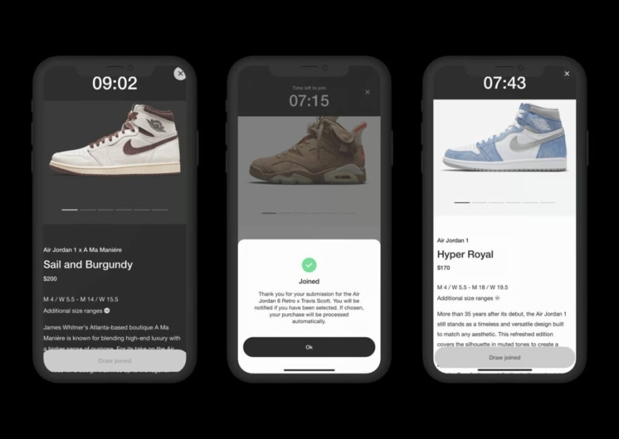 Nike uses the SNKRS mobile app to orchestrate highly anticipated, time‑limited “sneaker drops.” These include exclusive drops such as Limited Edition or collaboration releases.