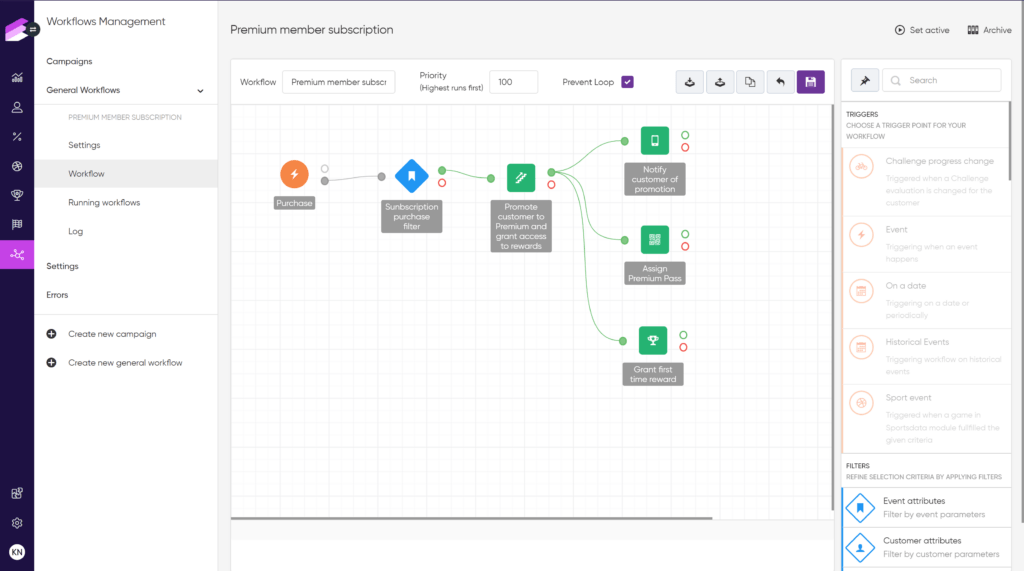 Image showcasing Antavo's no-code Workflow Editor