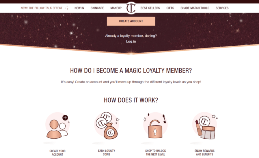Charlotte’s Loyalty loyalty program main page.