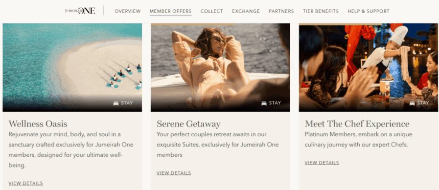 An image depicting core features of the hotel loyalty program by Jumeirah