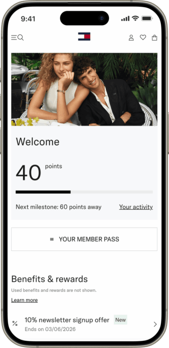 Tommy Together loyalty program member hub showing point progression
