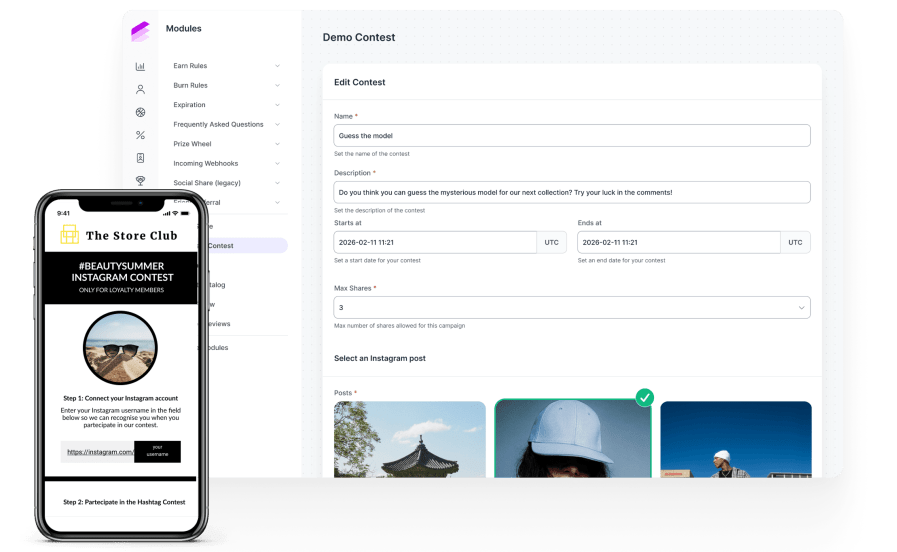Antavo’s product image showcasing how the Instagram contest feature works and looks in action