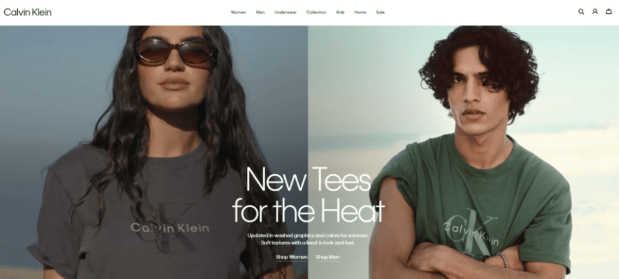 Calvin Klein main webpage showcasing their newest launch collection