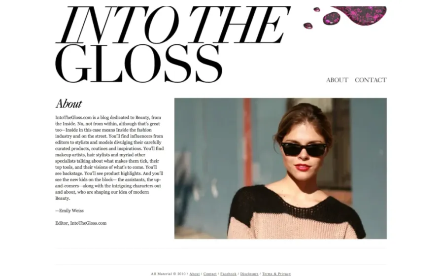 Glossier’s Into the Gloss banner for encouraging brand advocacy