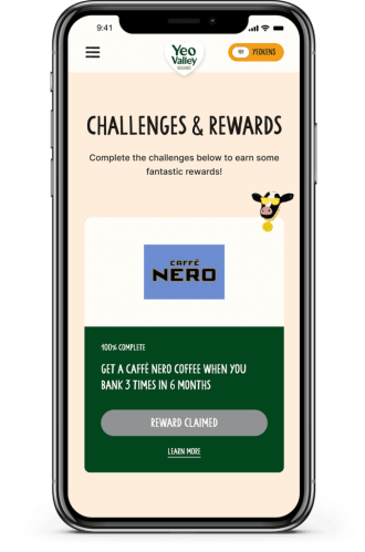 Yeo Valley loyalty program mobile screenshot of the challenge feature.