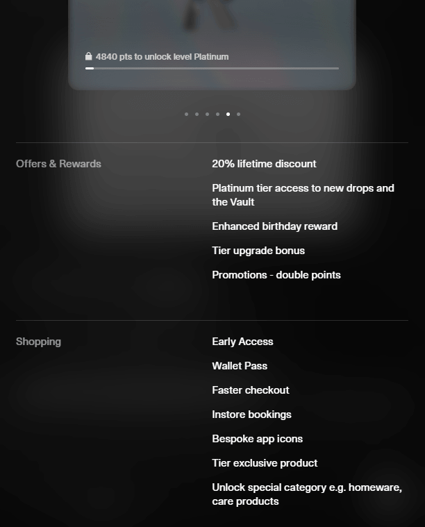 Offers and shopping-related Platinum tier benefits of the Prestige loyalty program