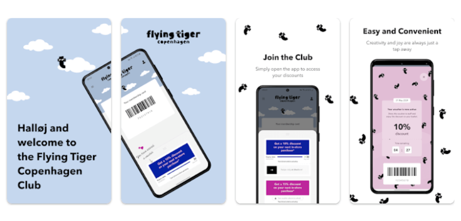Flying Tiger mobile app images.